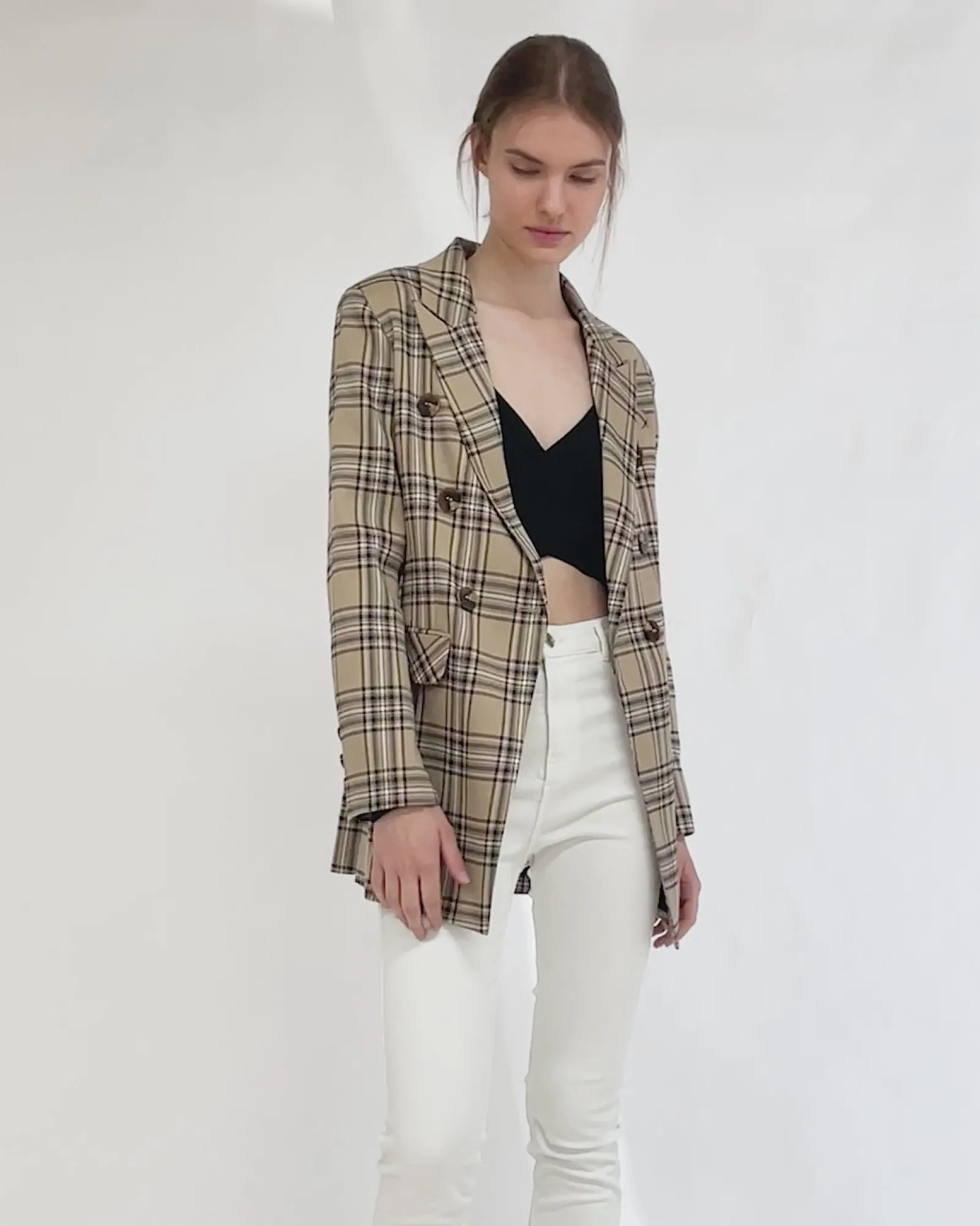 Hot Belle & Bloom Too Cool For Work Plaid Blazer - Camel