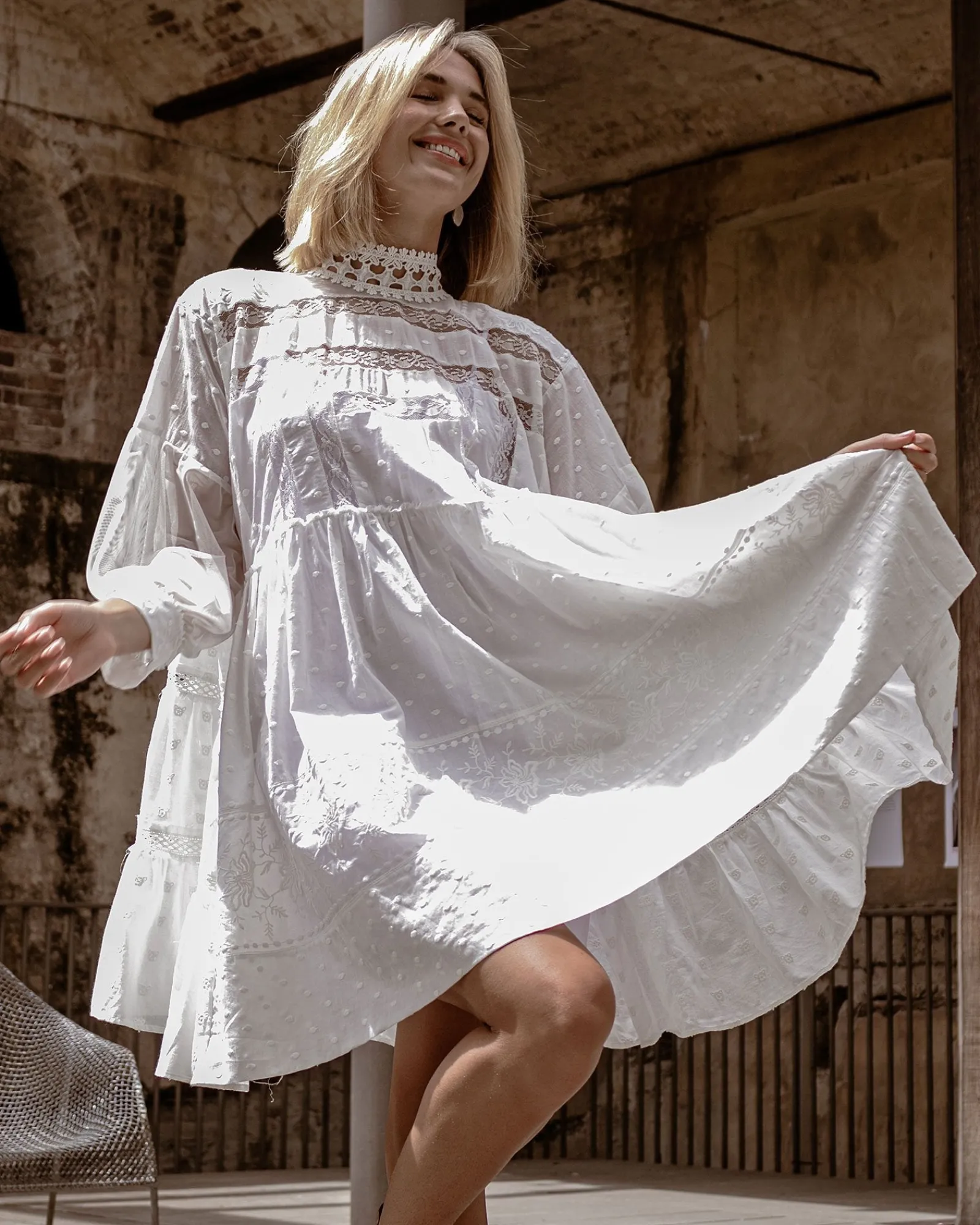 New Belle & Bloom Unforgettable Oversized Lace Mini Dress - White