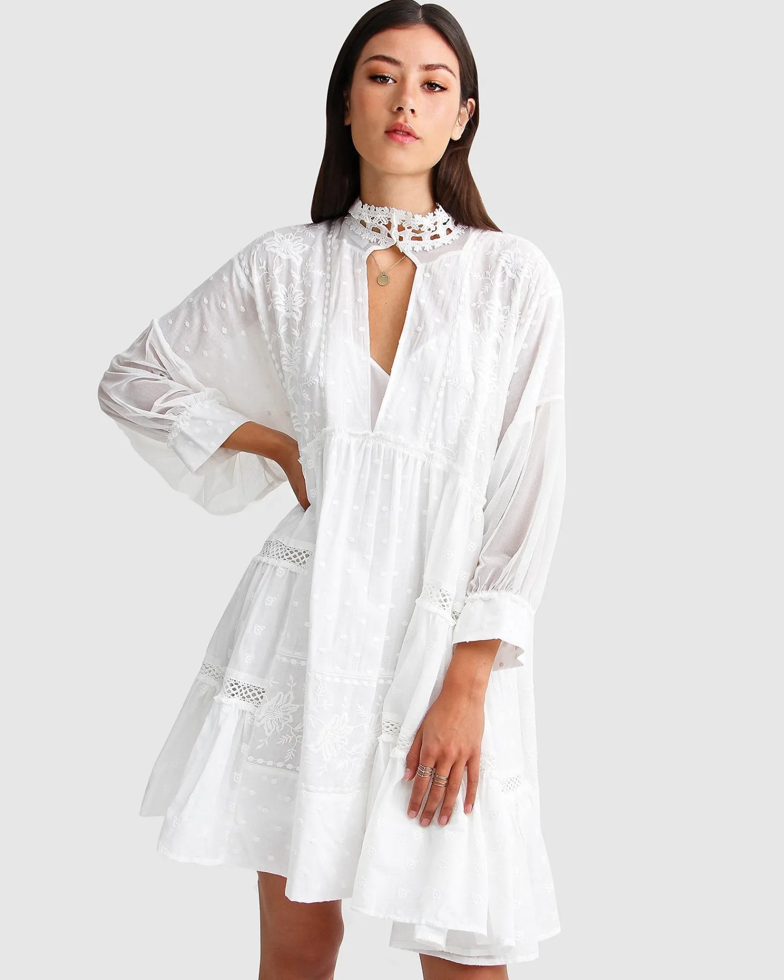 New Belle & Bloom Unforgettable Oversized Lace Mini Dress - White