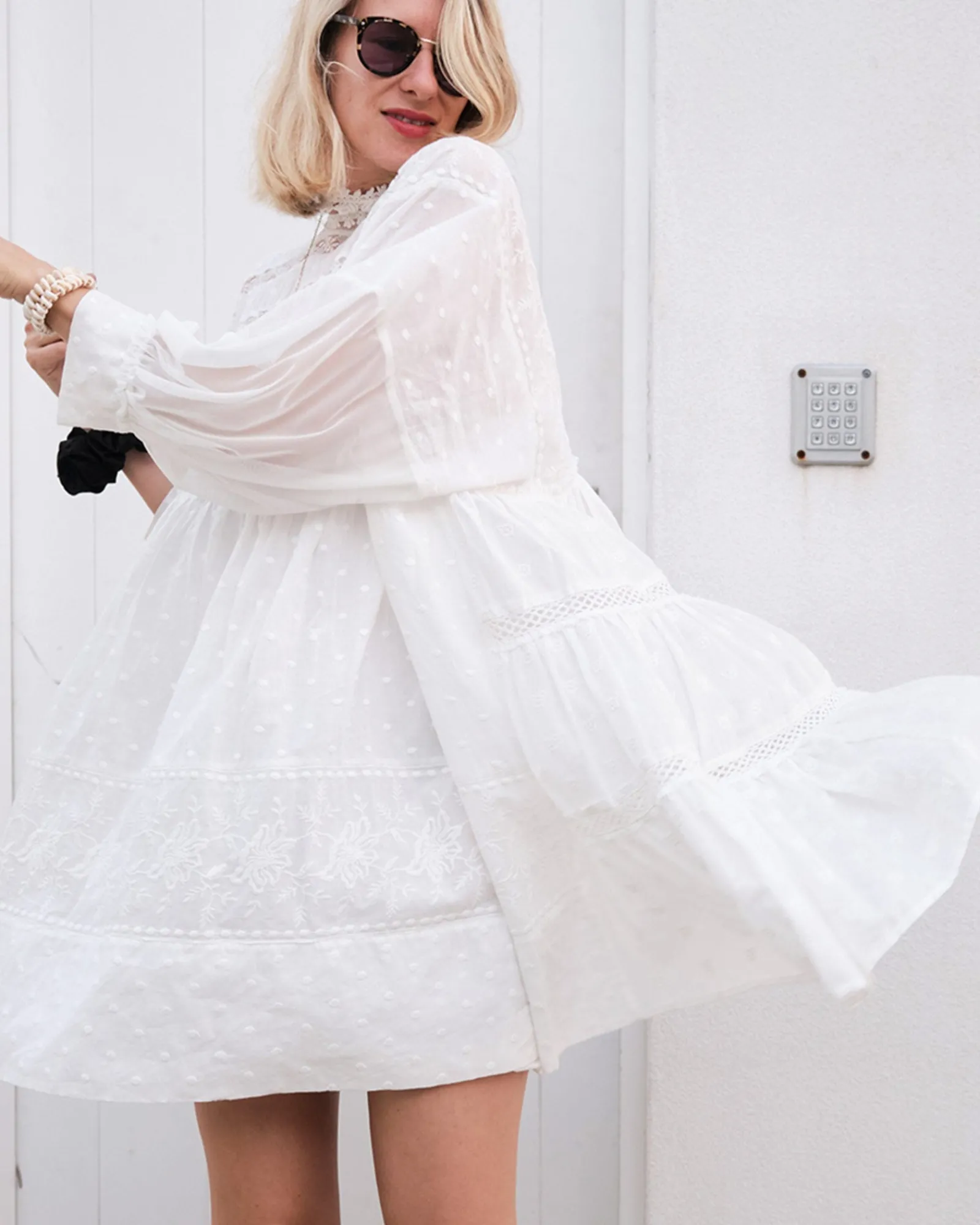 New Belle & Bloom Unforgettable Oversized Lace Mini Dress - White