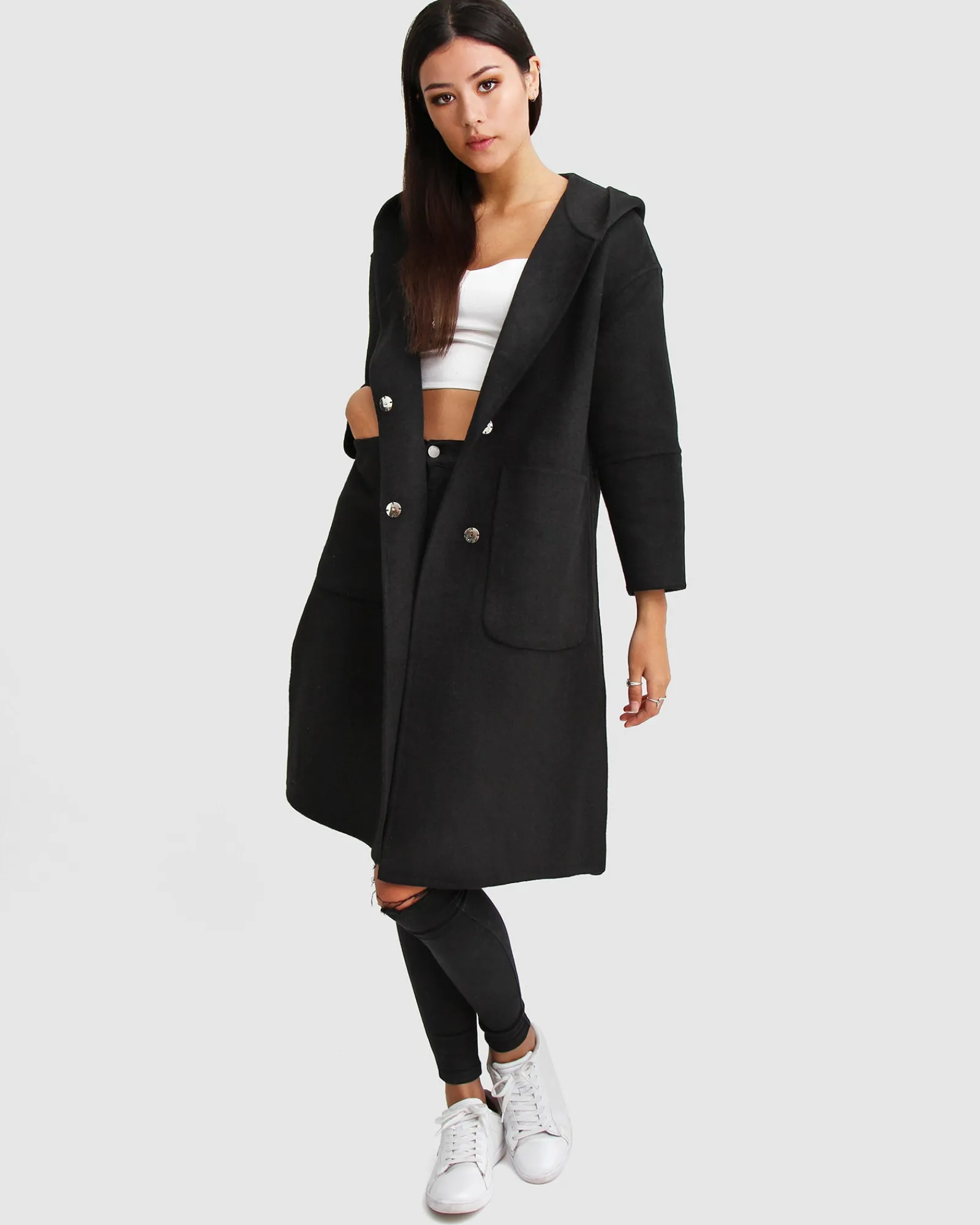 Sale Belle & Bloom Walk This Way Wool Blend Oversized Coat - Black