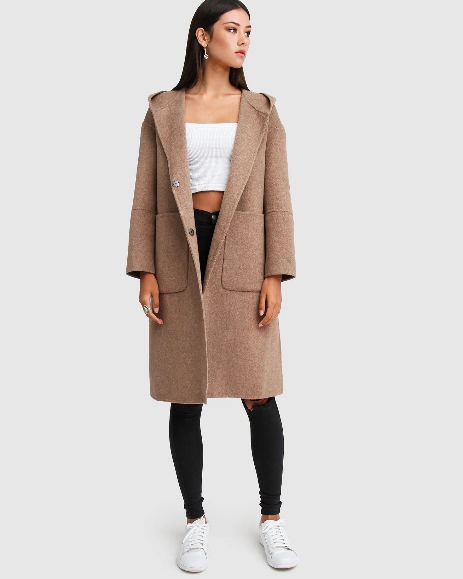 Discount Belle & Bloom Walk This Way Wool Blend Oversized C - Oat