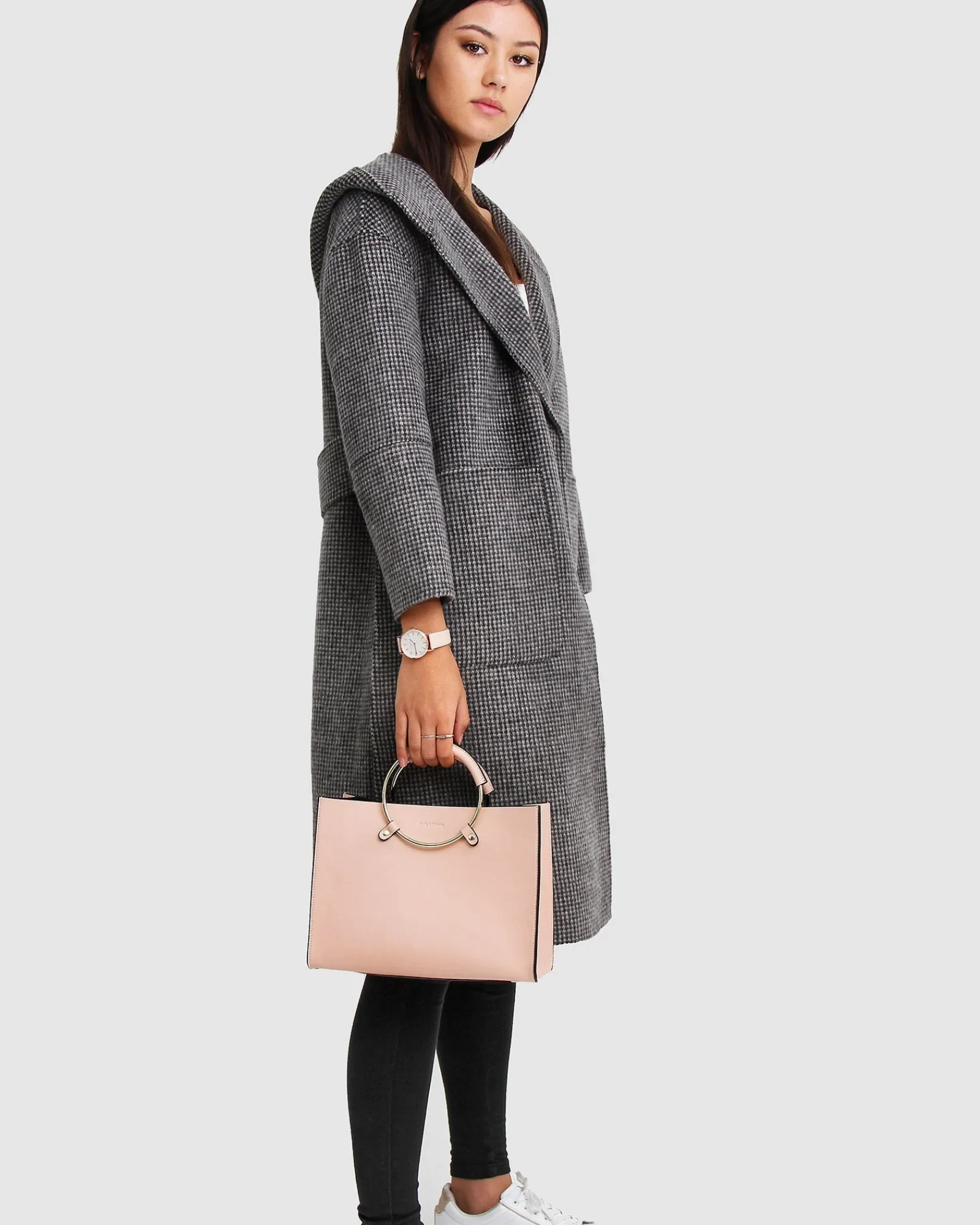 Fashion Belle & Bloom Walk This Way Wool Blend Oversized Coat - Black/White
