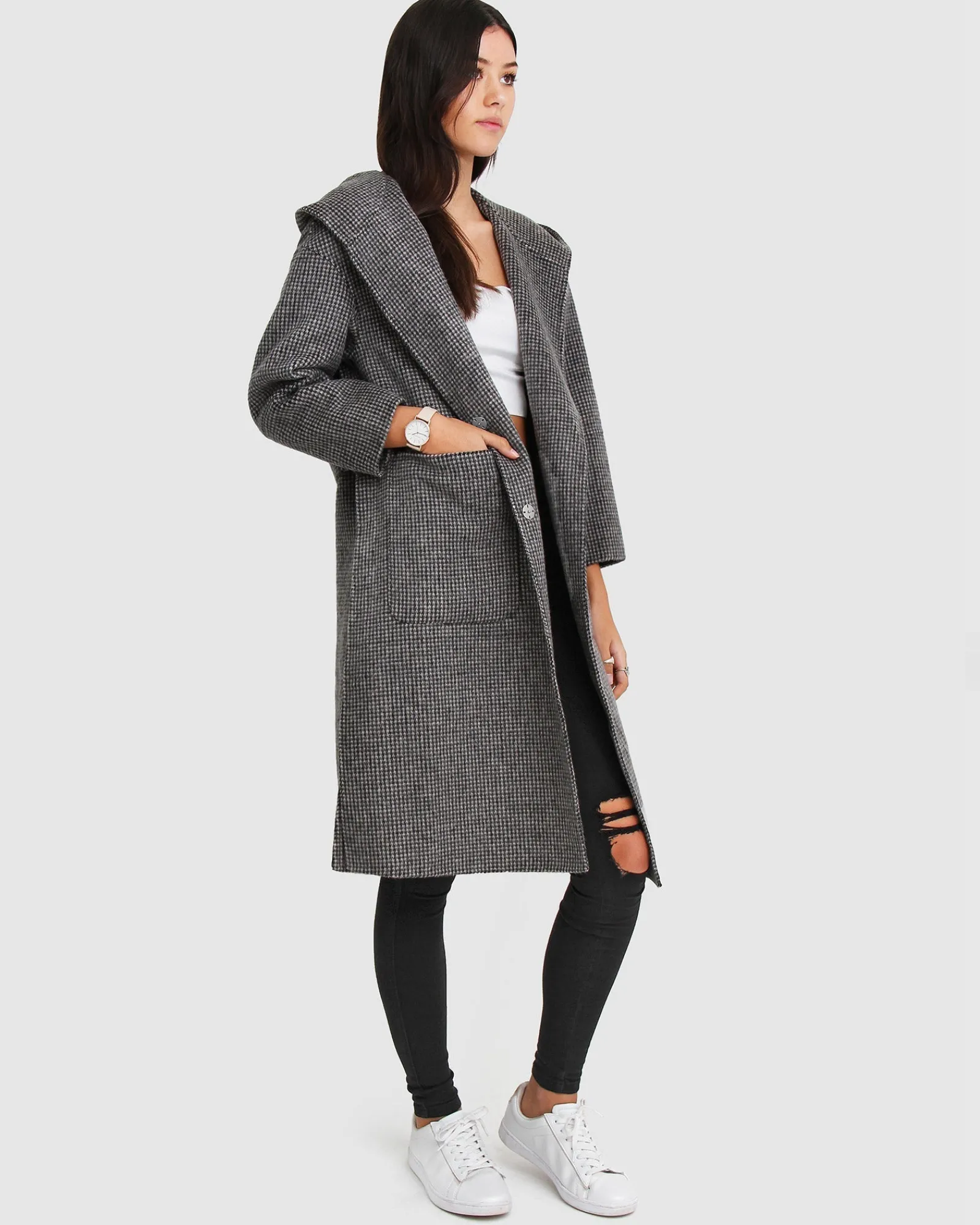 Fashion Belle & Bloom Walk This Way Wool Blend Oversized Coat - Black/White