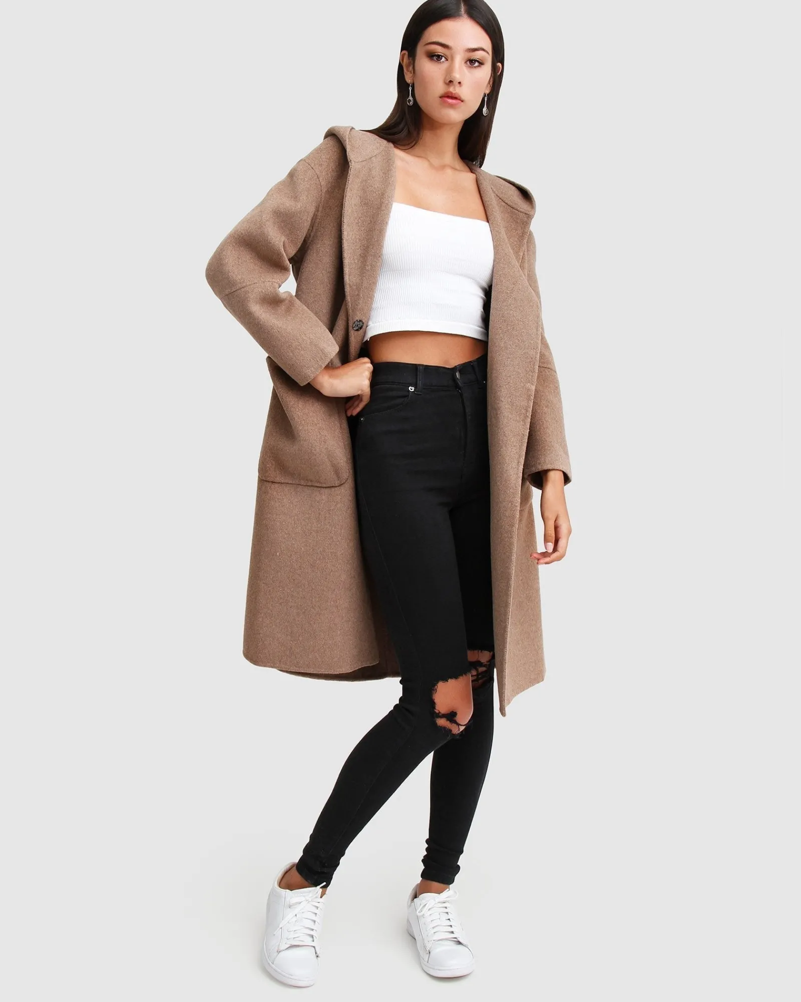 Discount Belle & Bloom Walk This Way Wool Blend Oversized C - Oat