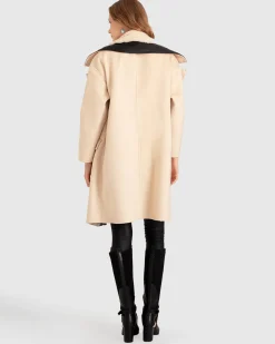 New Belle & Bloom Watch Me Go Oversized Leather Trimmed Coat - Pale Oat PaleOat