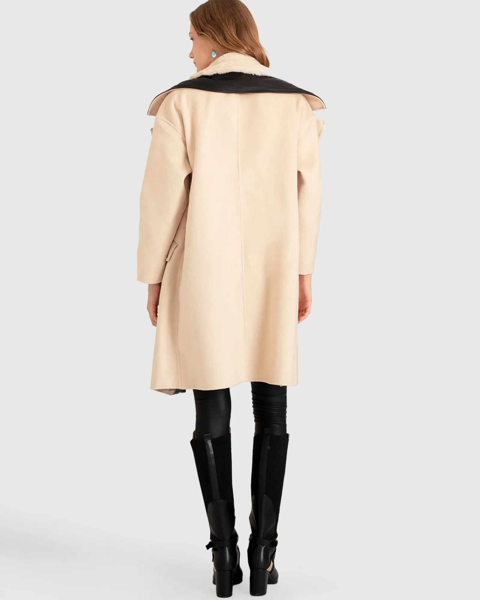 New Belle & Bloom Watch Me Go Oversized Leather Trimmed Coat - Pale Oat PaleOat