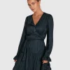 New Belle & Bloom Wild Flower Embroidered Wrap Dress - Navy