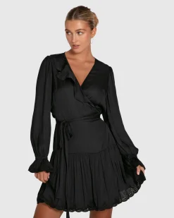 Outlet Belle & Bloom Wild Flower Embroidered Wrap Dress - Black