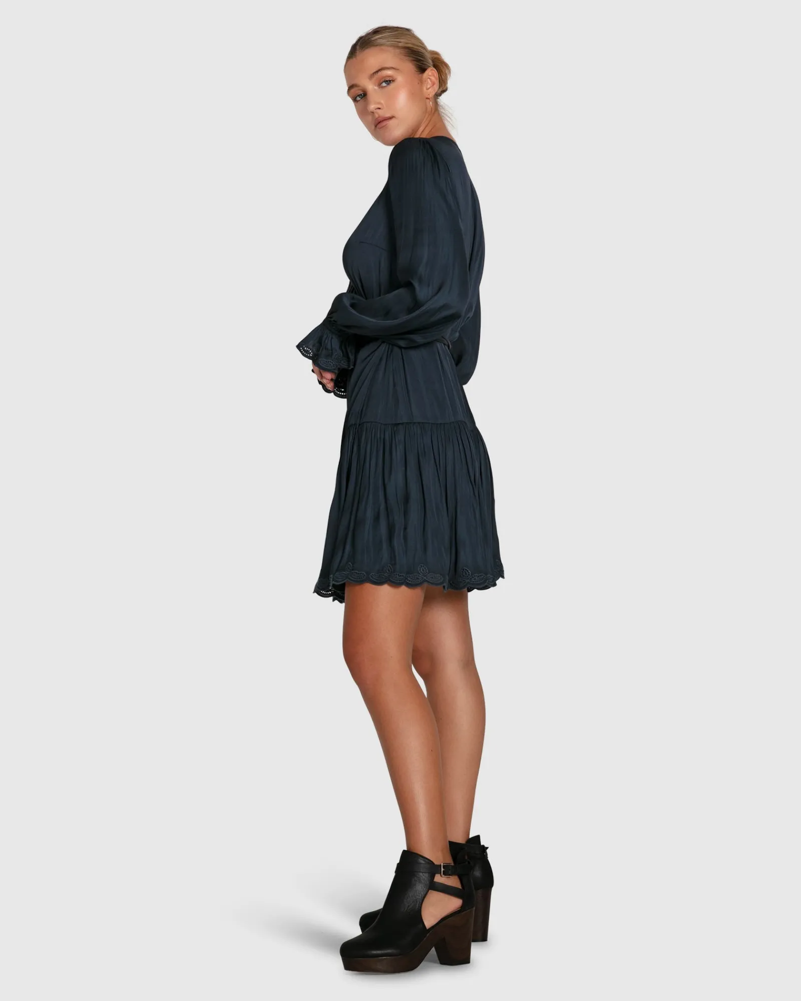 New Belle & Bloom Wild Flower Embroidered Wrap Dress - Navy