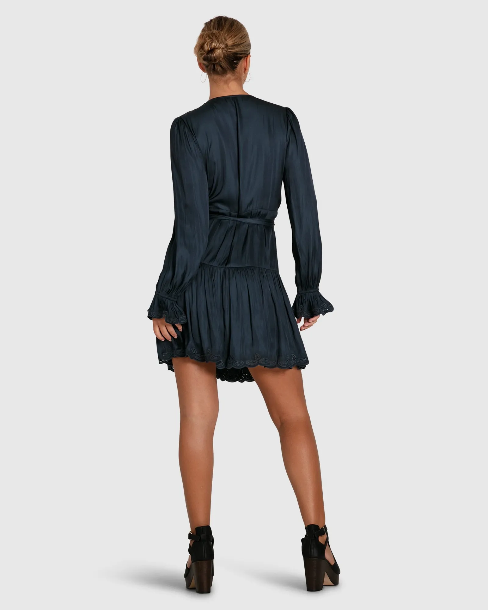 New Belle & Bloom Wild Flower Embroidered Wrap Dress - Navy