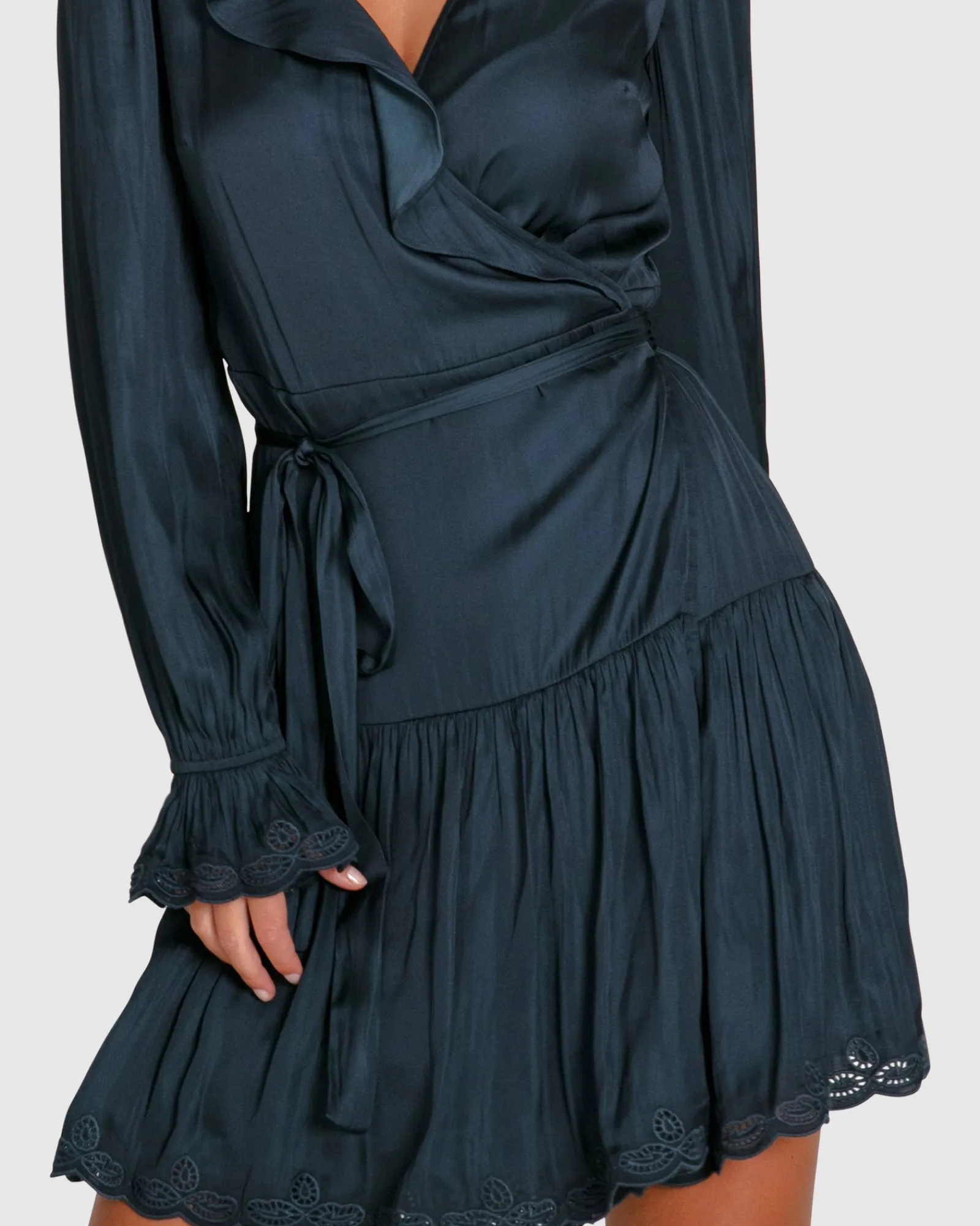 New Belle & Bloom Wild Flower Embroidered Wrap Dress - Navy
