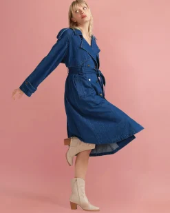 Discount Belle & Bloom Wild Skies Denim Trench - Mid Denim MidDenim