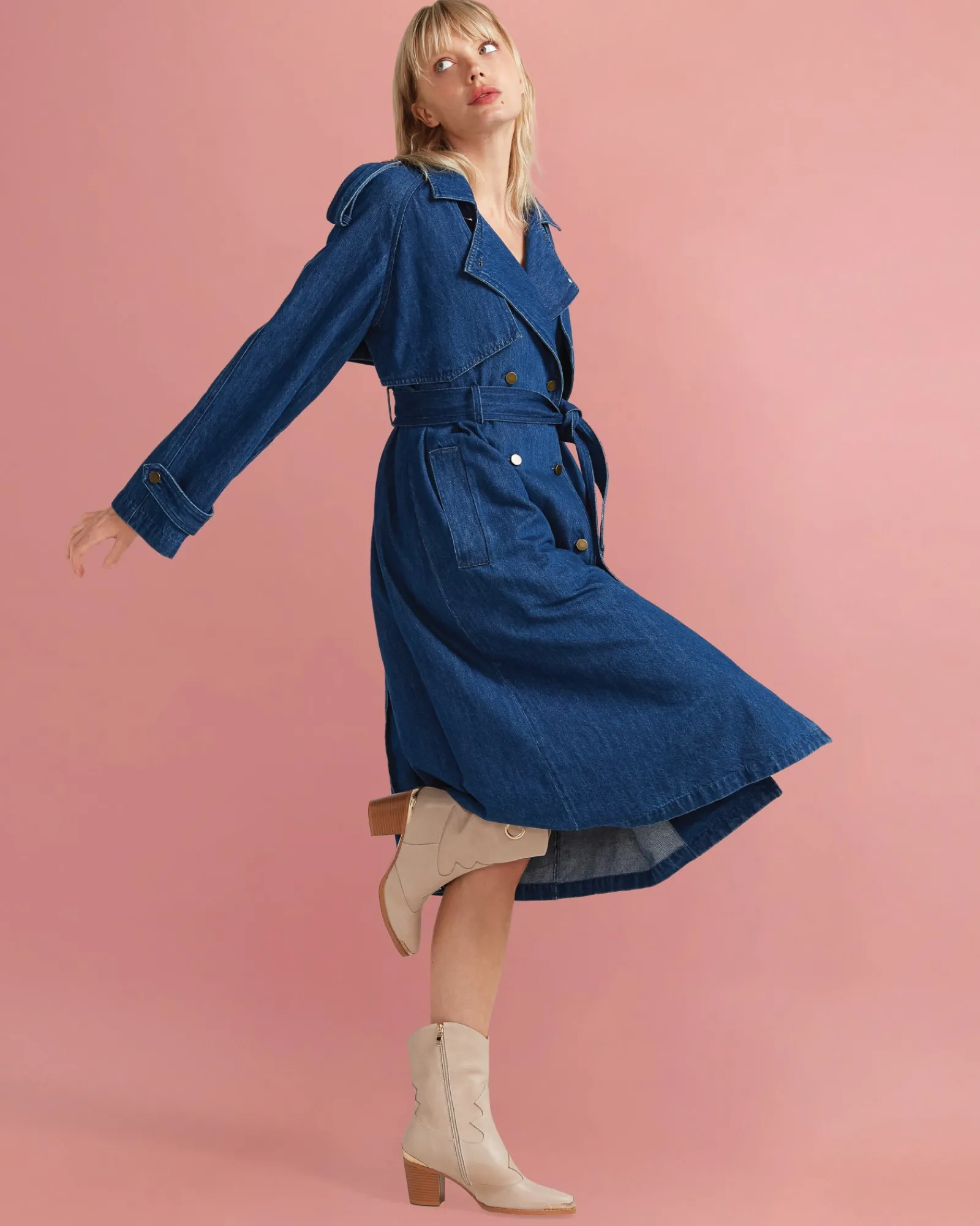 Discount Belle & Bloom Wild Skies Denim Trench - Mid Denim MidDenim