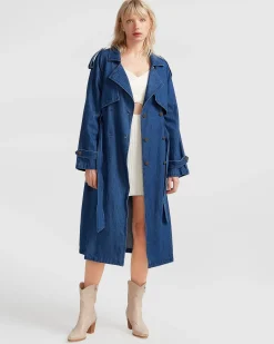 Discount Belle & Bloom Wild Skies Denim Trench - Mid Denim MidDenim