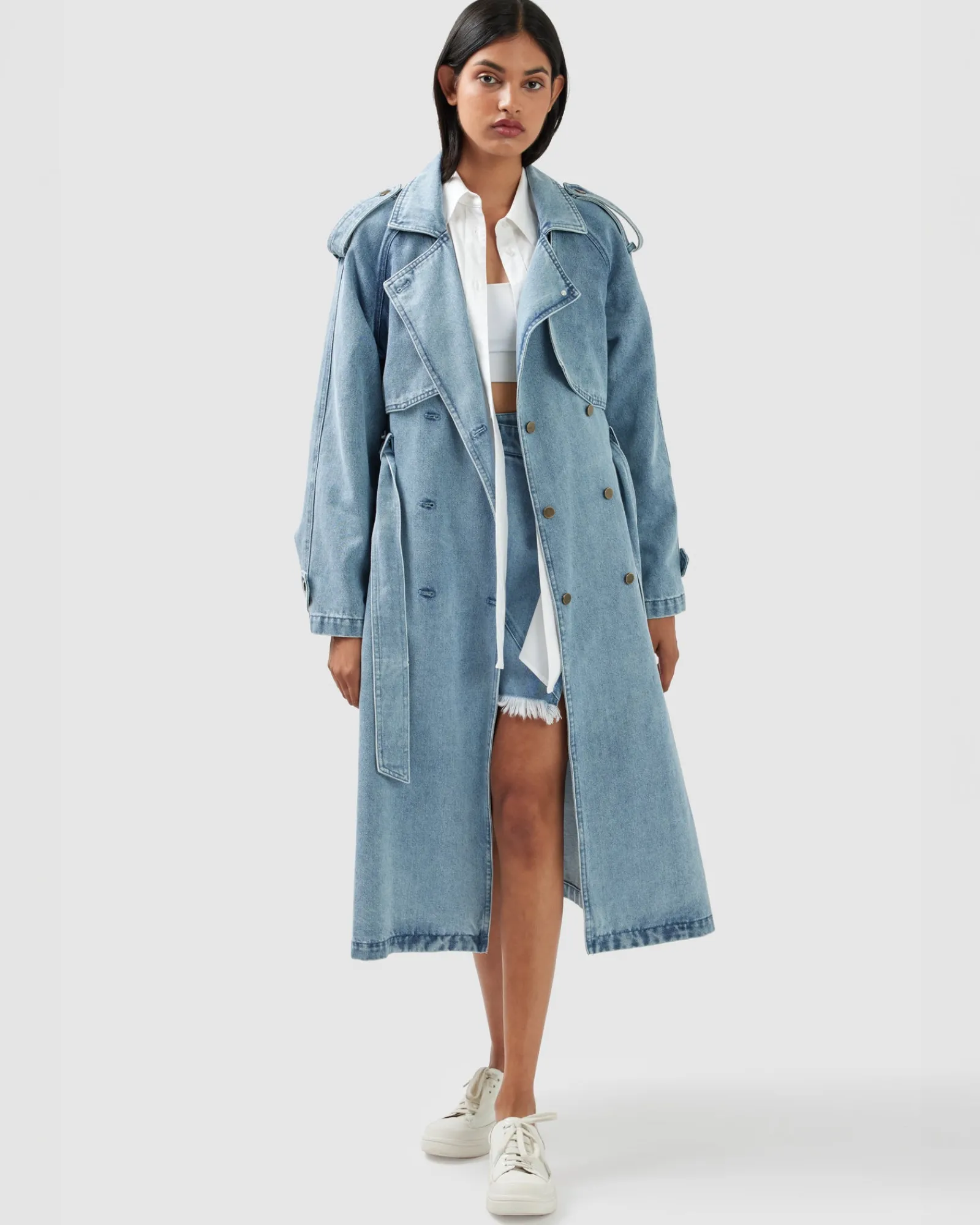 Outlet Belle & Bloom Wild Skies Denim Trench - Stonewash