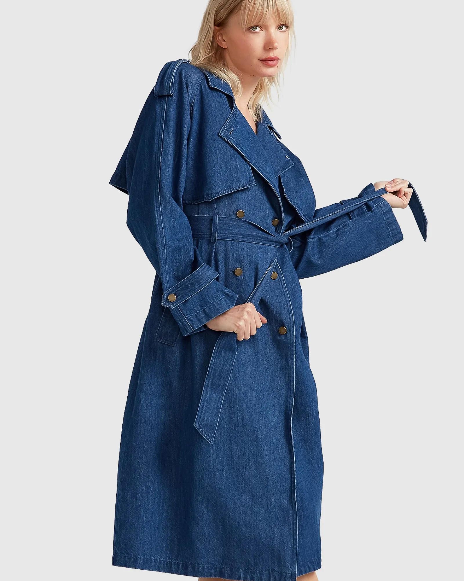 Discount Belle & Bloom Wild Skies Denim Trench - Mid Denim MidDenim