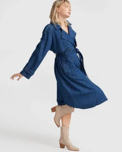 Discount Belle & Bloom Wild Skies Denim Trench - Mid Denim MidDenim