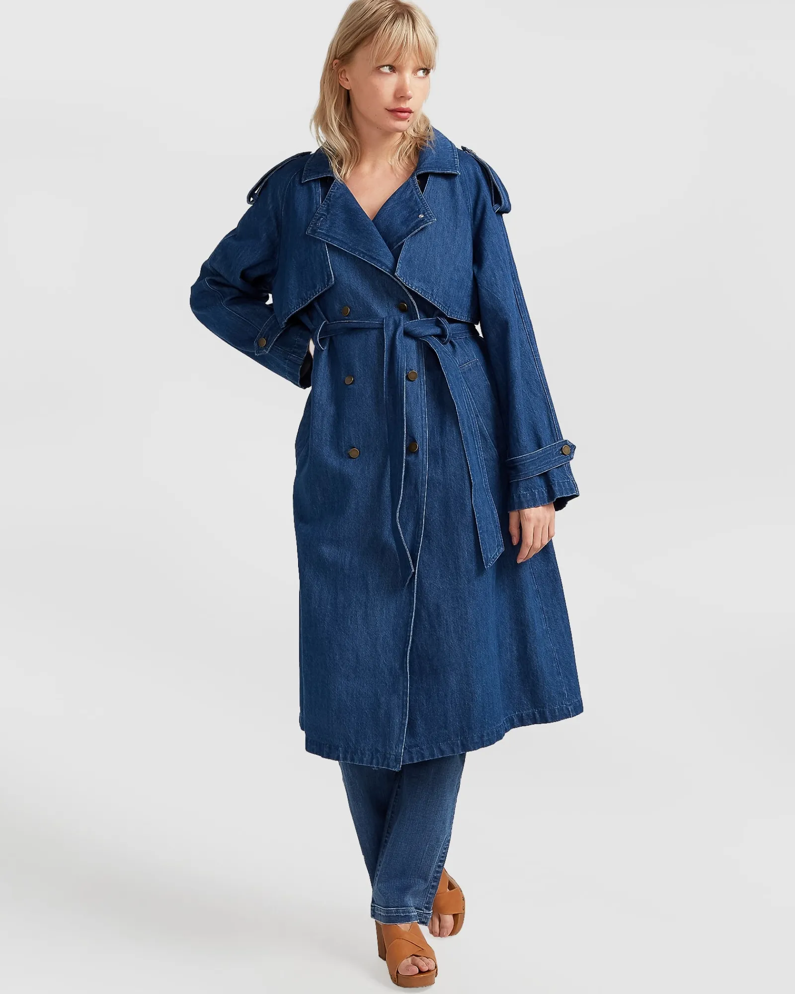 Discount Belle & Bloom Wild Skies Denim Trench - Mid Denim MidDenim