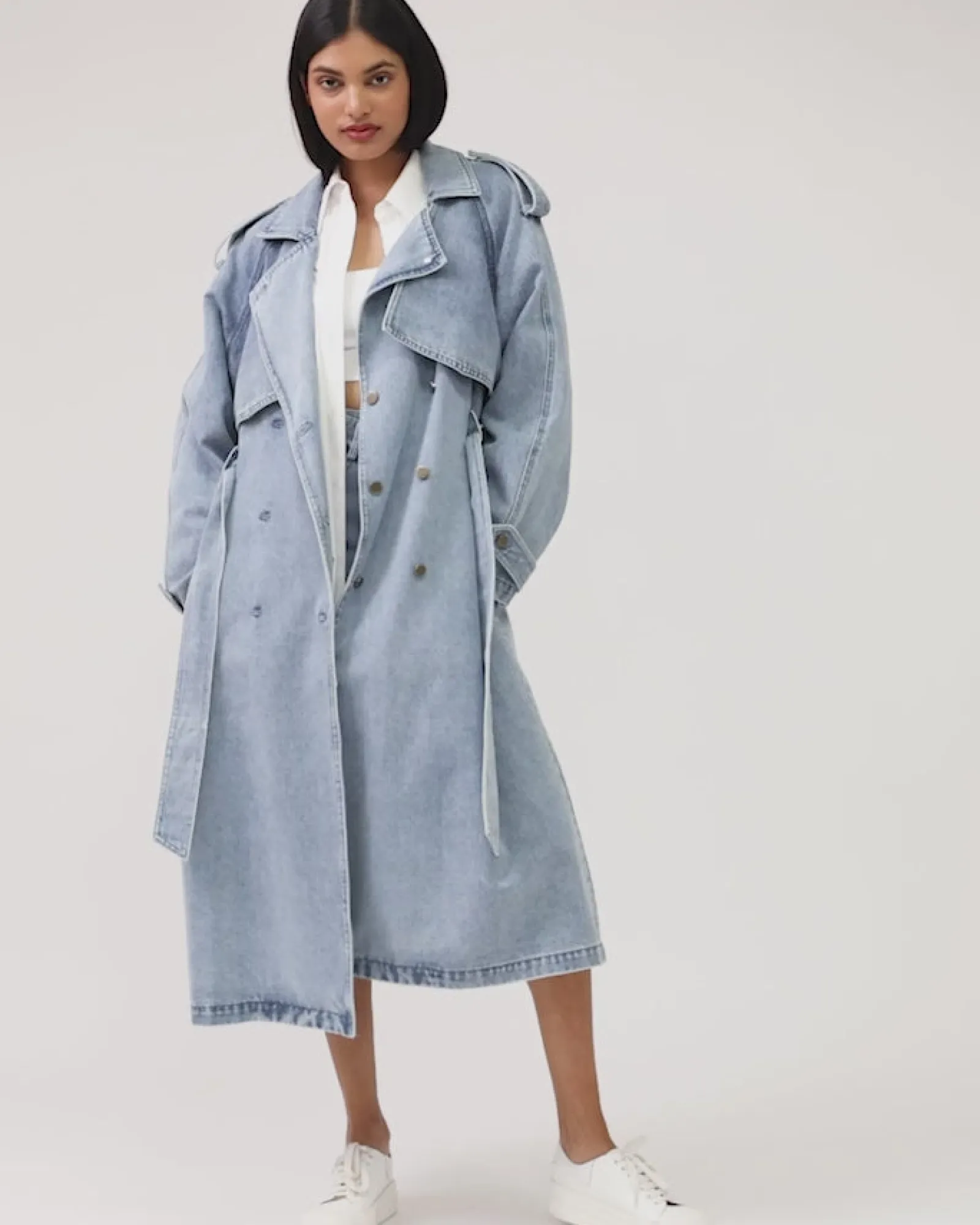 Outlet Belle & Bloom Wild Skies Denim Trench - Stonewash