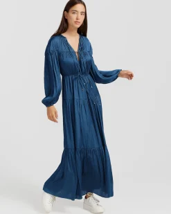 Discount Belle & Bloom Window Seat Tiered Maxi Dress - Blue