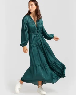Fashion Belle & Bloom Window Seat Tiered Maxi Dress - Dark Green DarkGreen