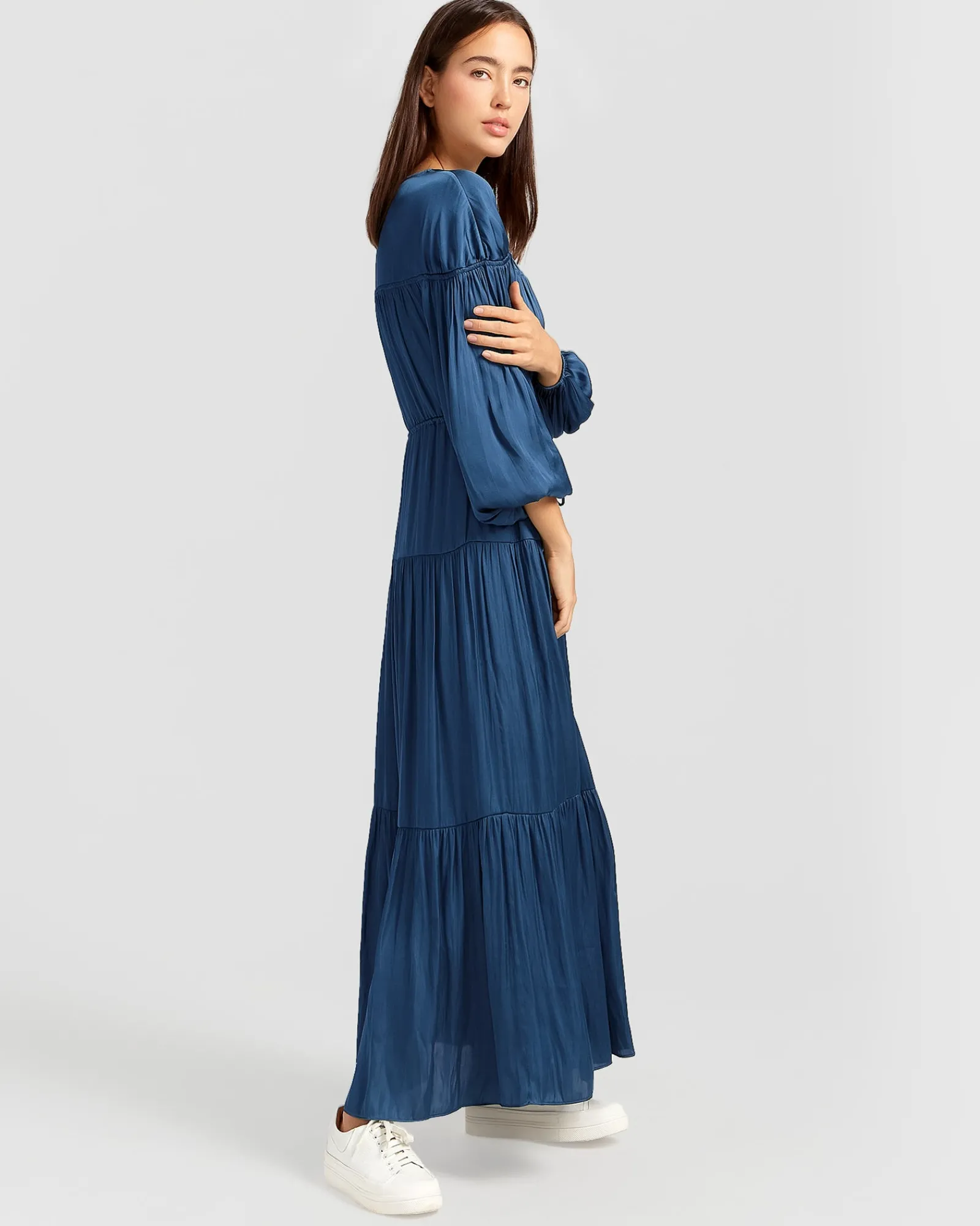 Discount Belle & Bloom Window Seat Tiered Maxi Dress - Blue