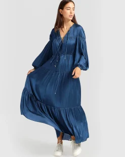 Discount Belle & Bloom Window Seat Tiered Maxi Dress - Blue