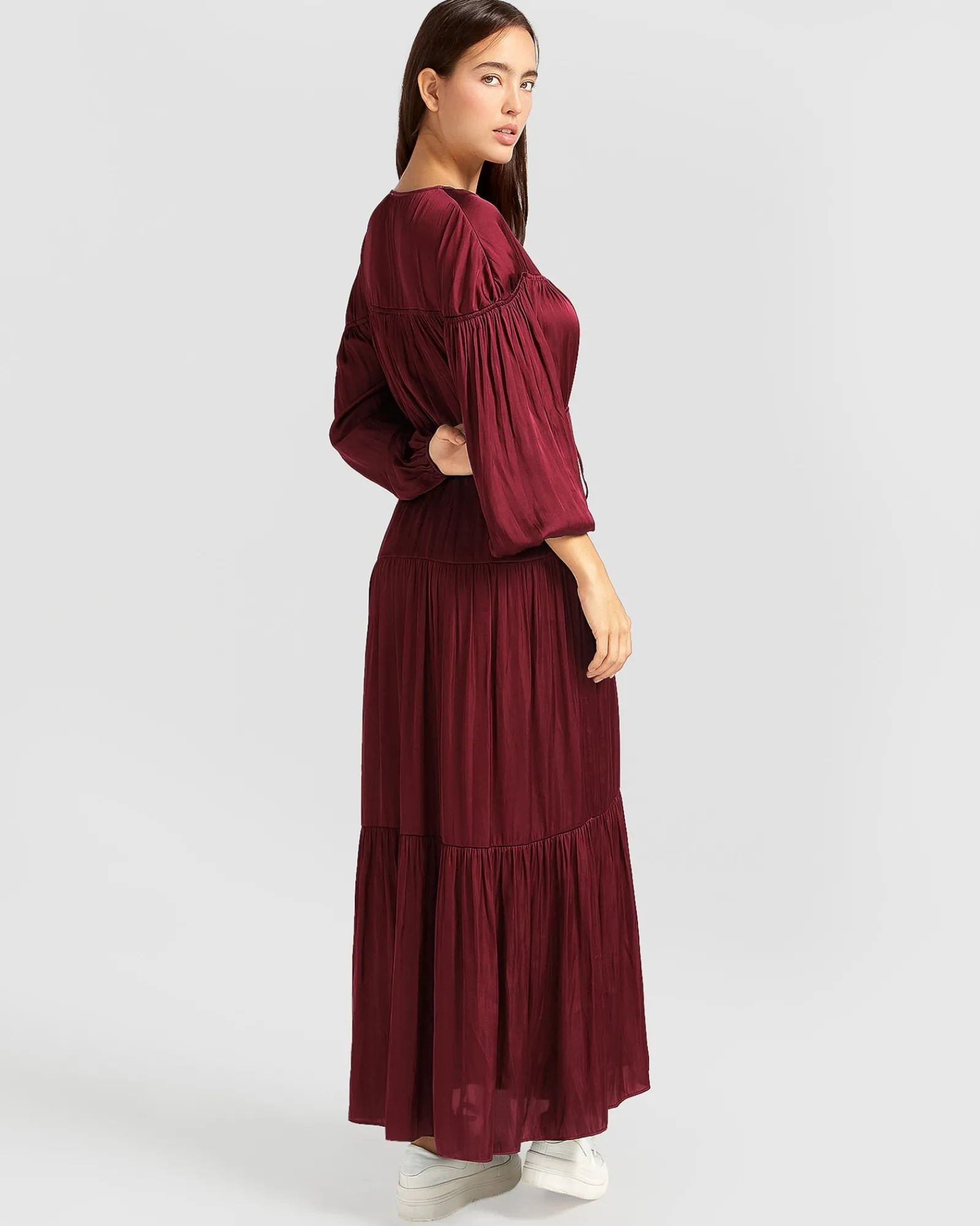 Online Belle & Bloom Window Seat Tiered Maxi Dress - Merlot