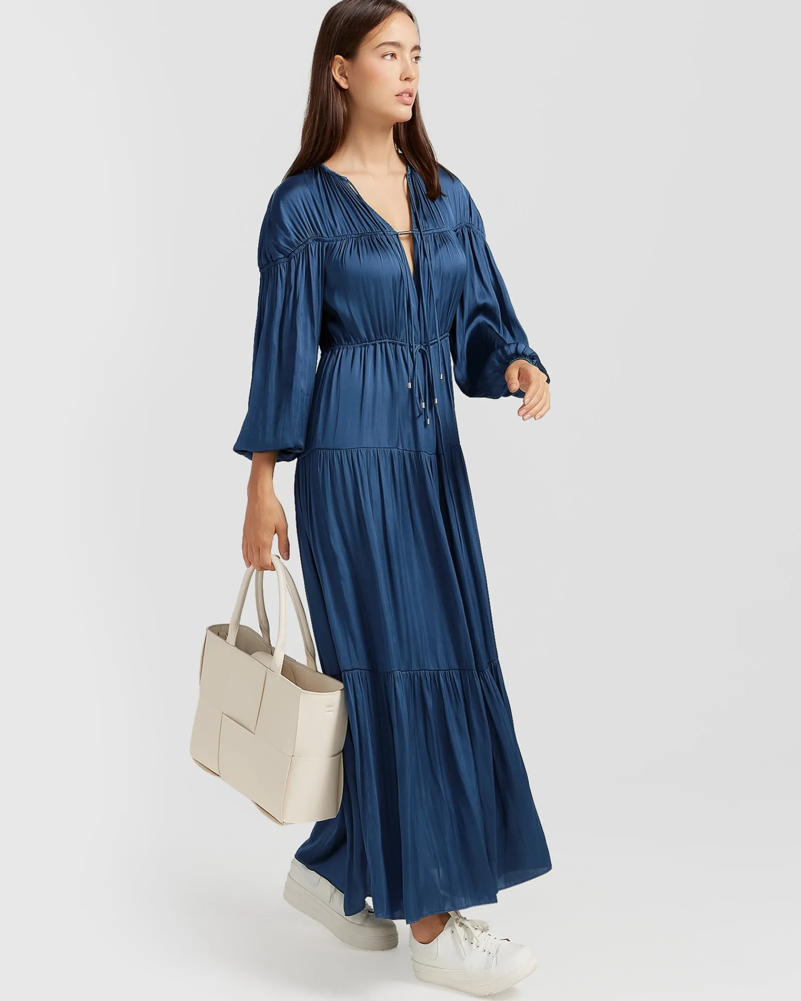 Discount Belle & Bloom Window Seat Tiered Maxi Dress - Blue