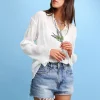 Hot Belle & Bloom Yoko Shirred Chiffon Blouse - Cream