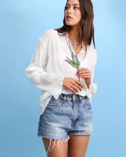 Hot Belle & Bloom Yoko Shirred Chiffon Blouse - Cream