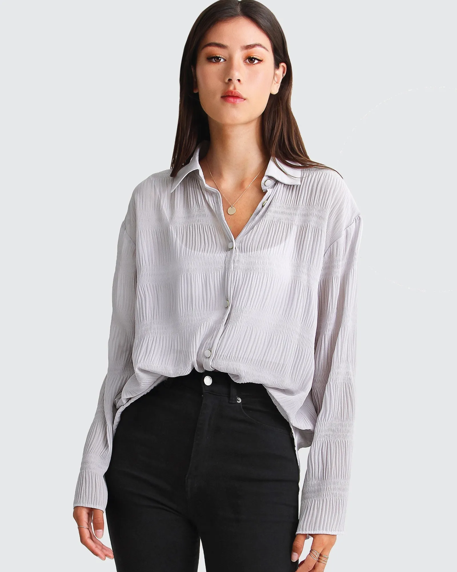 Fashion Belle & Bloom Yoko Shirred Chiffon Blouse - Grey
