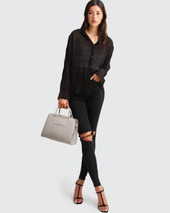 Discount Belle & Bloom Yoko Shirred Chiffon Blouse - Black