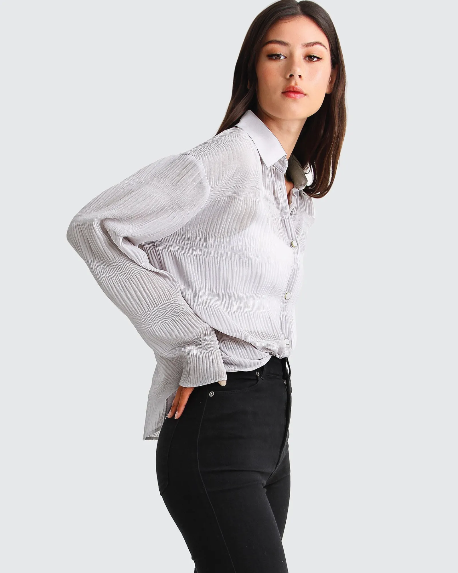 Fashion Belle & Bloom Yoko Shirred Chiffon Blouse - Grey