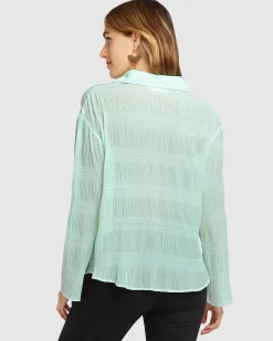 Sale Belle & Bloom Yoko Shirred Chiffon Blouse - Mint FINAL SALE MintFINALSALE