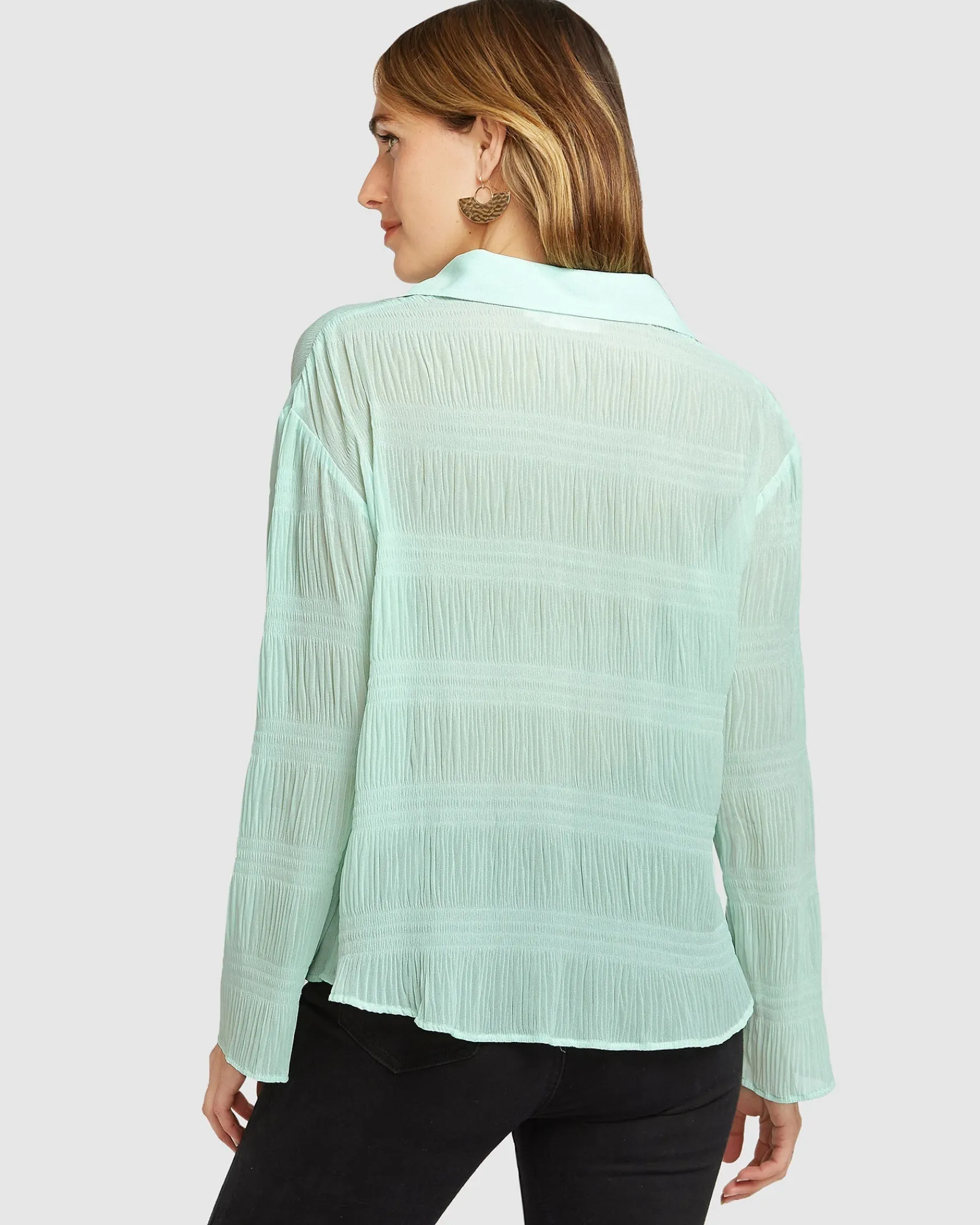 Sale Belle & Bloom Yoko Shirred Chiffon Blouse - Mint FINAL SALE MintFINALSALE