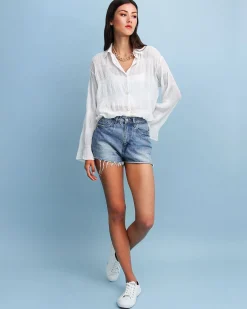 Hot Belle & Bloom Yoko Shirred Chiffon Blouse - Cream