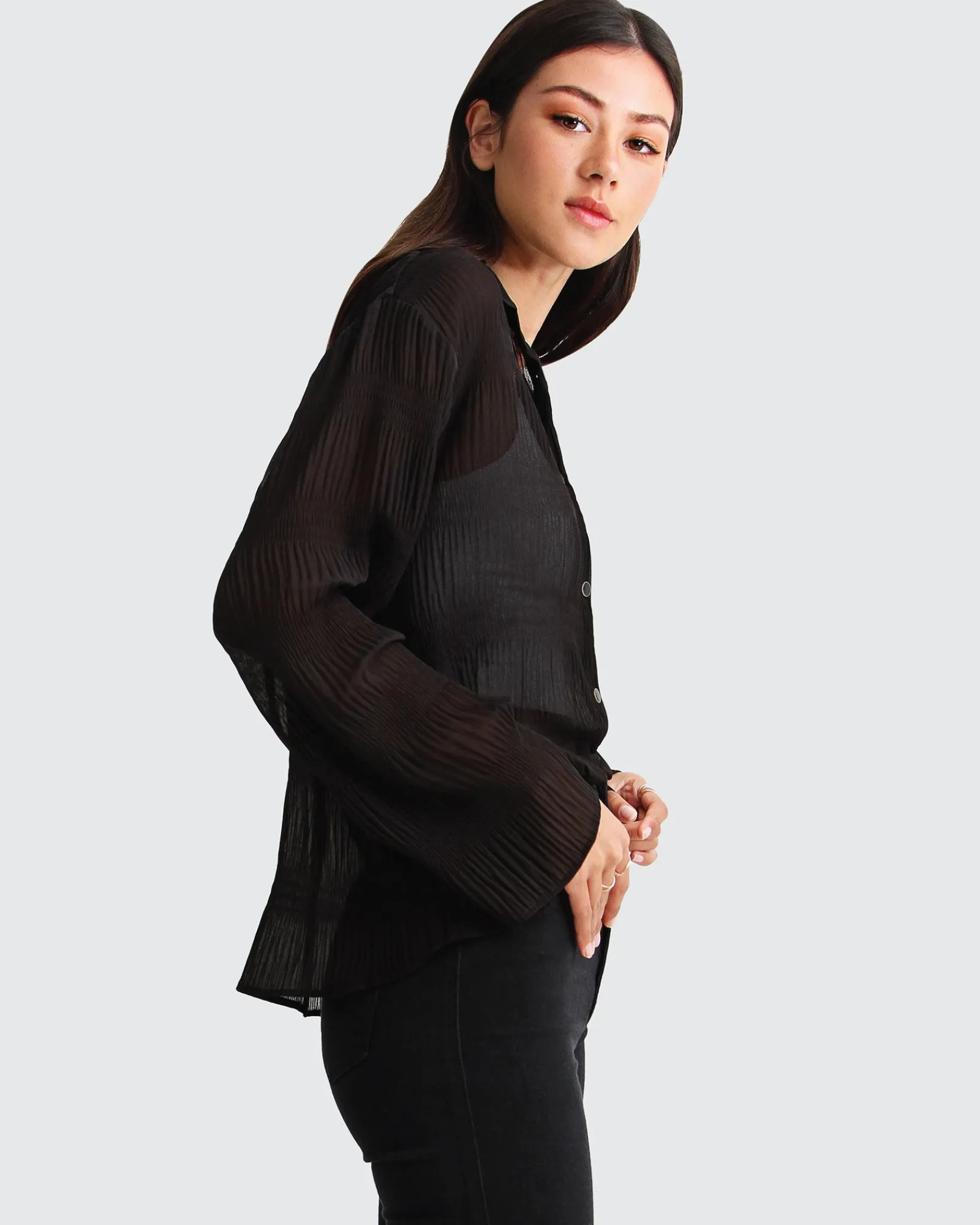 Discount Belle & Bloom Yoko Shirred Chiffon Blouse - Black