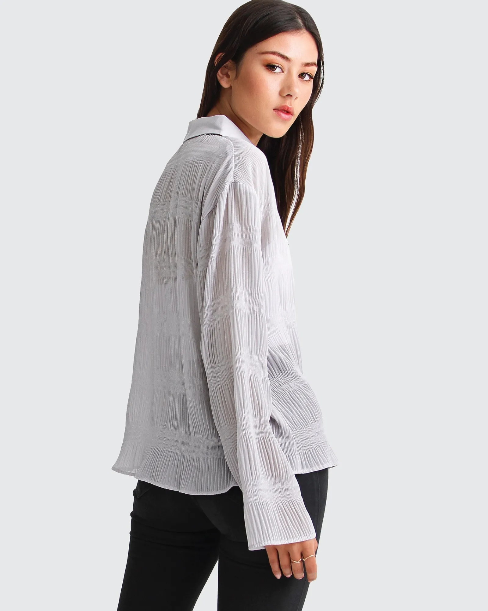 Fashion Belle & Bloom Yoko Shirred Chiffon Blouse - Grey