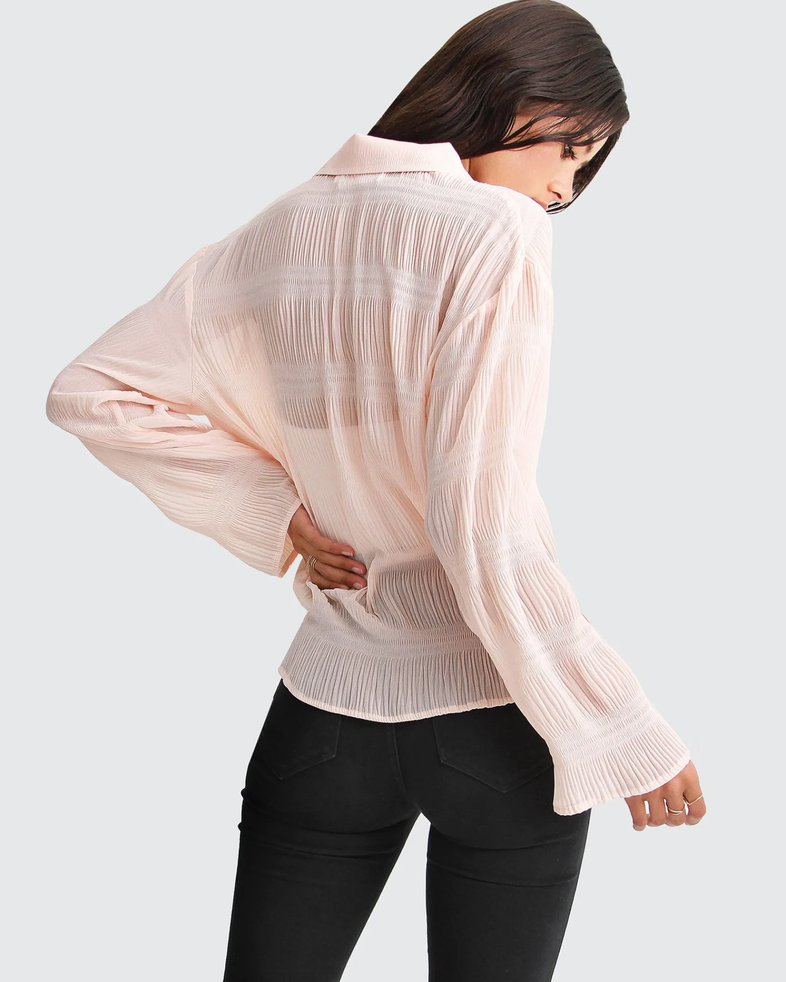 Outlet Belle & Bloom Yoko Shirred Chiffon Blouse - Blush