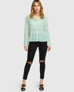 Sale Belle & Bloom Yoko Shirred Chiffon Blouse - Mint FINAL SALE MintFINALSALE