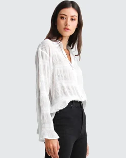 Hot Belle & Bloom Yoko Shirred Chiffon Blouse - Cream