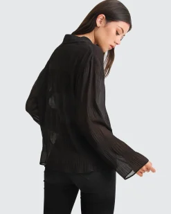 Discount Belle & Bloom Yoko Shirred Chiffon Blouse - Black