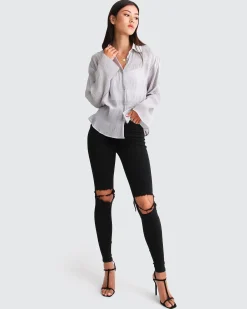 Fashion Belle & Bloom Yoko Shirred Chiffon Blouse - Grey