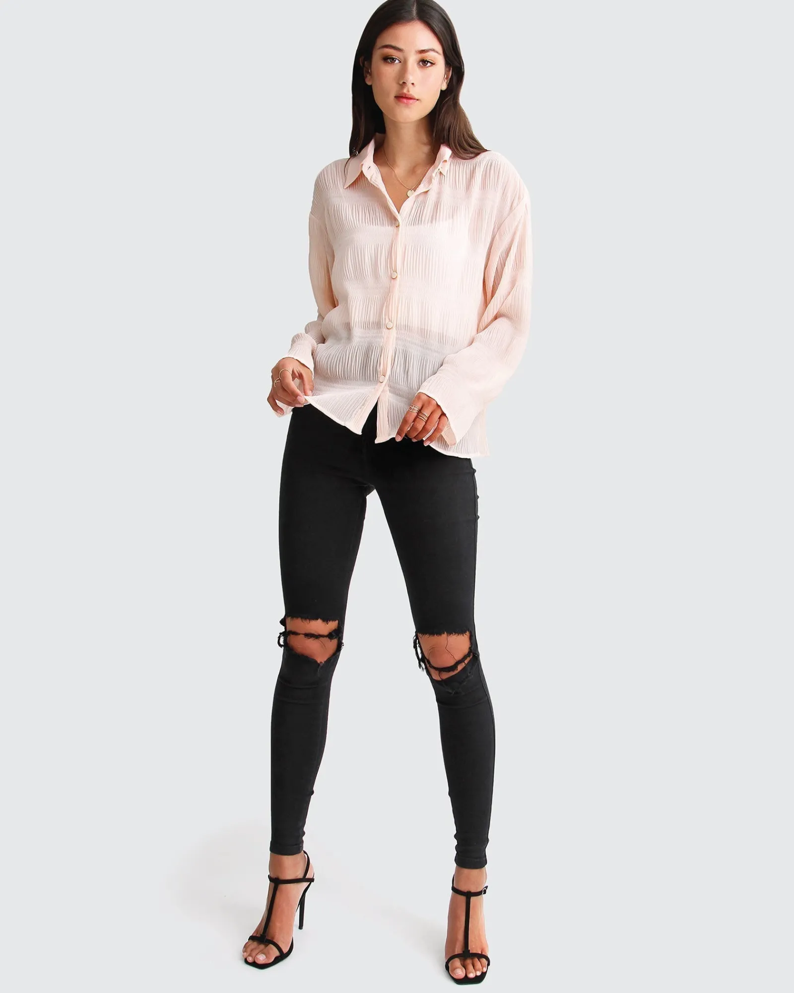 Outlet Belle & Bloom Yoko Shirred Chiffon Blouse - Blush