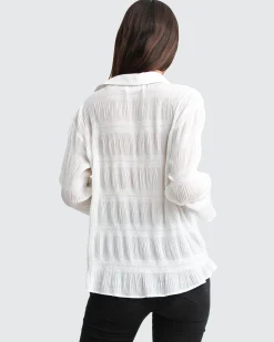Hot Belle & Bloom Yoko Shirred Chiffon Blouse - Cream