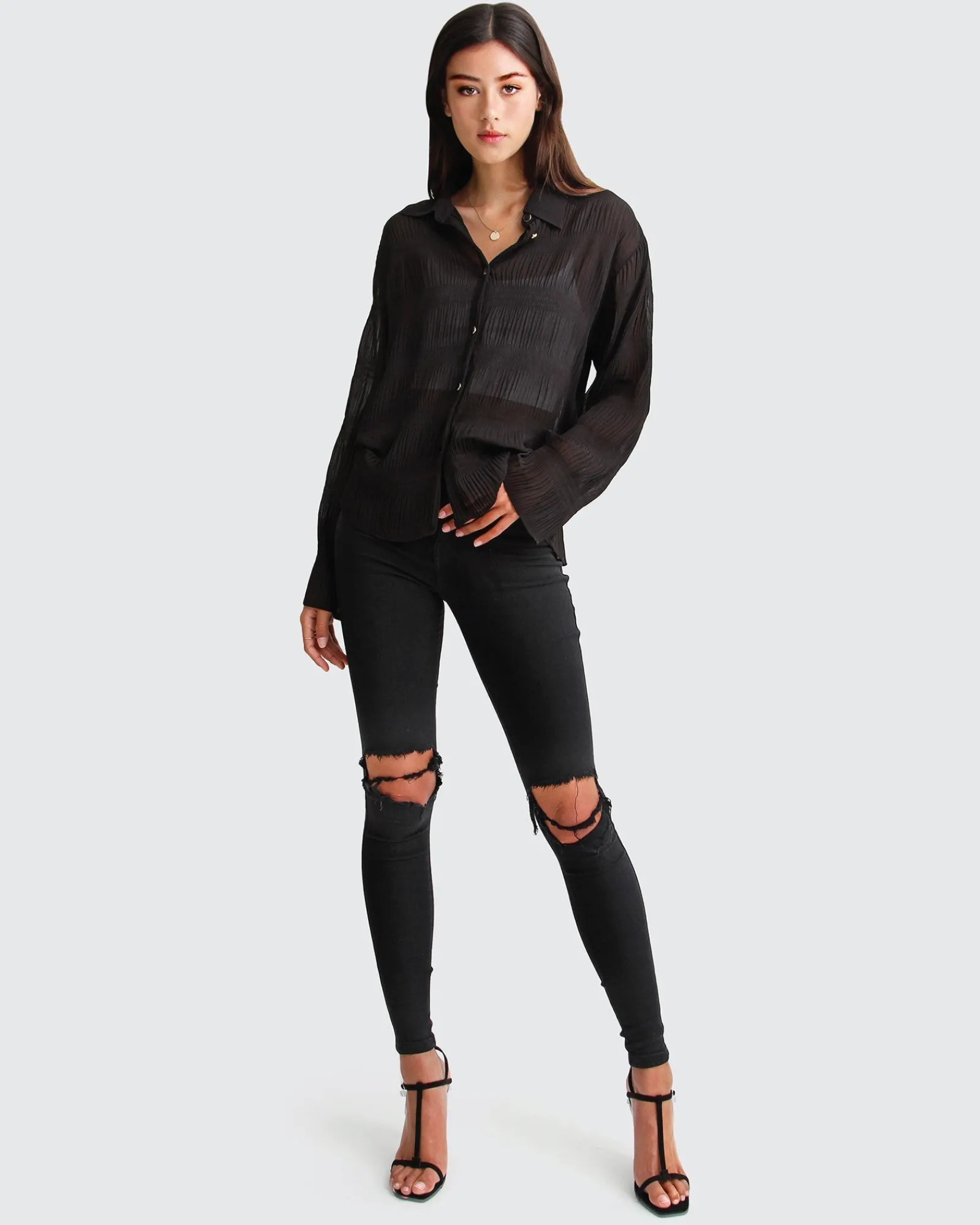 Discount Belle & Bloom Yoko Shirred Chiffon Blouse - Black