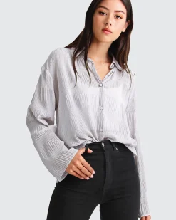 Fashion Belle & Bloom Yoko Shirred Chiffon Blouse - Grey