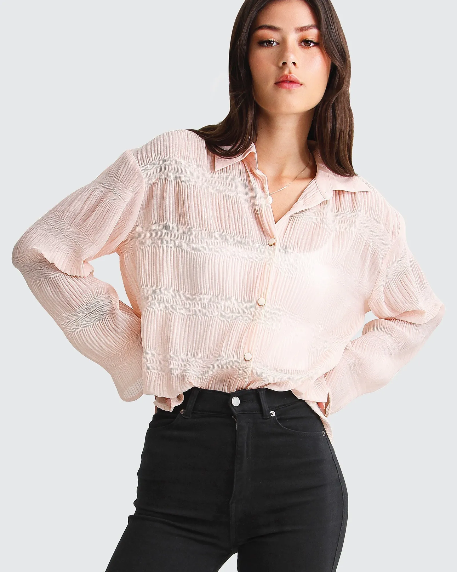 Outlet Belle & Bloom Yoko Shirred Chiffon Blouse - Blush